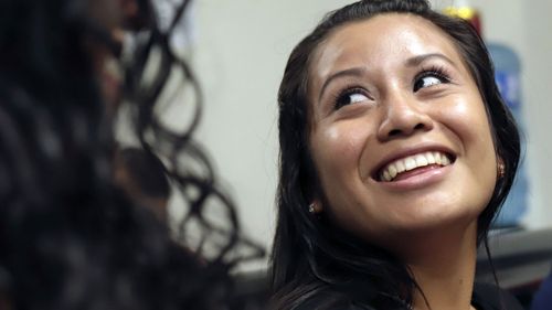 Evelyn Hernandez, 21, smiles in court after being acquitted on charges of aggravated homicide in her retrial related to the loss of a pregnancy in 2016.