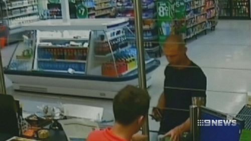 Pilcher was captured on CCTV at a service station earlier that evening. (9NEWS)