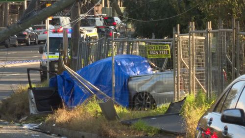 A car has crashed into a pole on the Hume Highway.