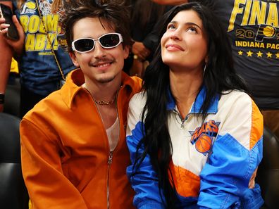 INDIANAPOLIS, INDIANA - MAY 31:  Timothee Chalamet and Kylie Jenner attend Game Six of the Eastern Conference Finals of the 2025 NBA Playoffs between the New York Knicks and the Indiana Pacers at Gainbridge Fieldhouse on May 31, 2025 in Indianapolis, Indiana. NOTE TO USER: User expressly acknowledges and agrees that, by downloading and or using this photograph, User is consenting to the terms and conditions of the Getty Images License Agreement. (Photo by Gregory Shamus/Getty Images)