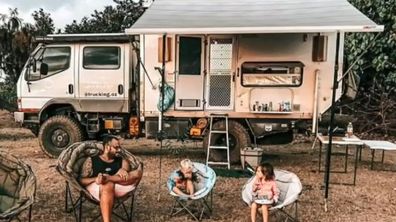 Ori Zavros, wife Lindsey and children Zane and Zoe are stranded in the Simpson Desert