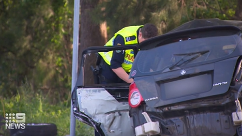 A loud bang rang out across a Wollongong suburb after a stolen black Barina crashed into a traffic light.