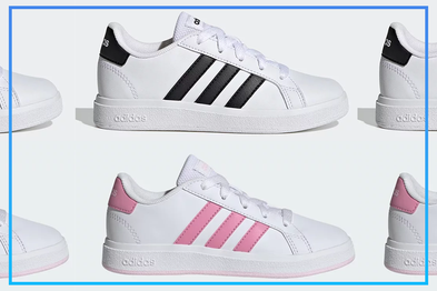 9PR: Adidas Performance Grand Court Lifestyle Tennis Lace-Up Kids Shoes, Black and Pink