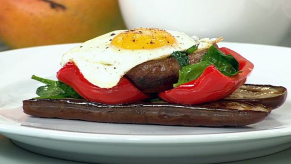 Grilled mushroom and vegetable stack