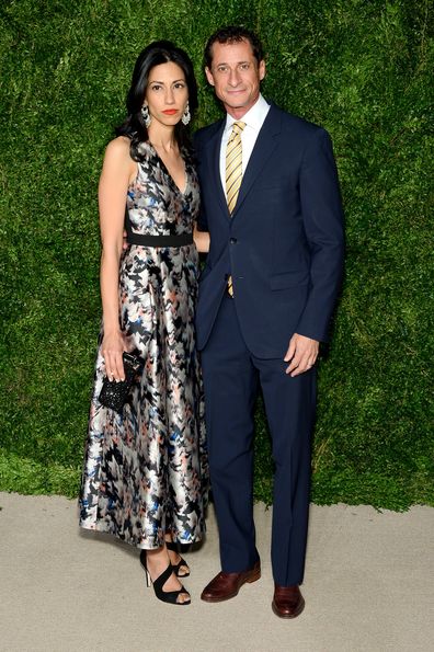 Huma Abedin and Anthony Weiner attend the 12th annual CFDA/Vogue Fashion Fund Awards at Spring Studios on November 2, 2015 in New York City.