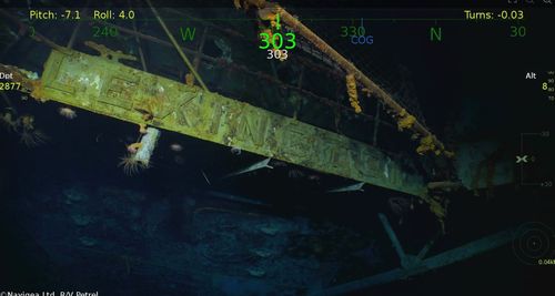 Underwater photos captured the word 'Lexington' craved in metal on the wreckage. (Supplied)