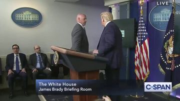 President Donald Trump was abruptly escorted by a US Secret Service agent out of the White House briefing room today.