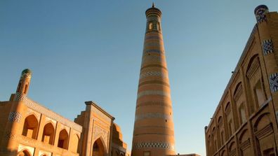 The girls are blown away by the beauty of the city of Khiva.