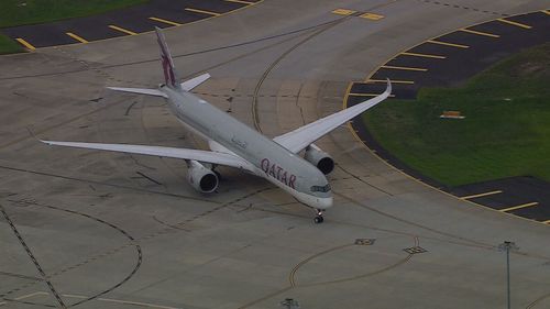 The Qatar flight touched down at Melbourne's Tullamarine Airport at about 4.30pm today.