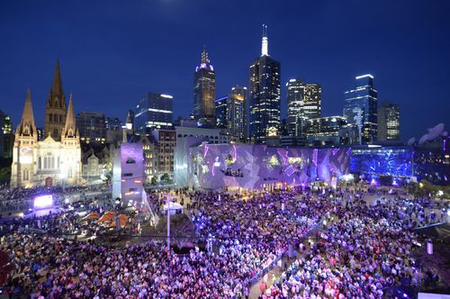 Thousands of people in Federation Square last year. (AAP)