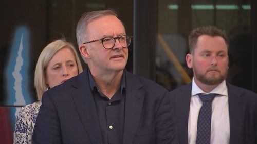 Labor leader Anthony Albanese holds a press conference in Perth.