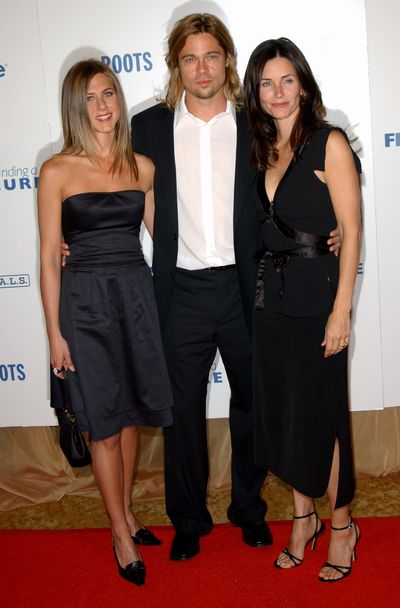 Jennifer Aniston with then husband Brad Pitt and Courteney Cox in Los Angeles at&nbsp;Project A.L.S Friends Finding A Cure Gala, 2003