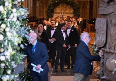 BATH, ENGLAND - DECEMBER 27: Guests leave the wedding of Adam Peaty and Holly Ramsay at Bath Abbey on December 27, 2025 in Bath, England. (Photo by Finnbarr Webster/Getty Images)