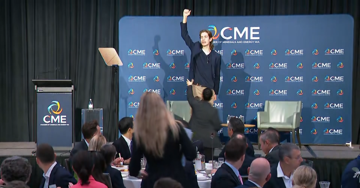 Protesters storm stage before Anthony Albanese speech