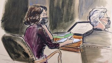In this courtroom sketch, Ghislaine Maxwell, left, sits at the defence table with attorney Jeffrey Pagliuca while listening to testimony in her sex abuse trial, Thursday, December 16, 2021, in New York. 