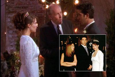 <div align="left"><B>When:</b> 1998<br/><br/>"I, Ross… Take thee Rachel…" Okay, so it wasn't all that great for serial groom Ross (David Schwimmer) and his frosty British bride Emily (Helen Baxendale), but as if Ross dropping the wrong name wasn't the best <i>Friends</i> moment ever. Fun fact: the episode inspired the location for David and Victoria Beckham's wedding ceremony.</div>