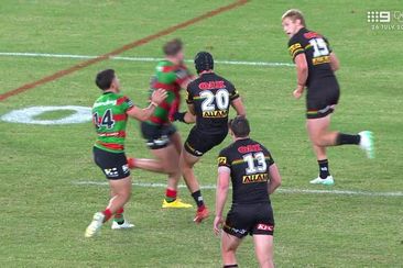 Rabbitohs player Jacob Host attacked the legs of Brad Schneider.