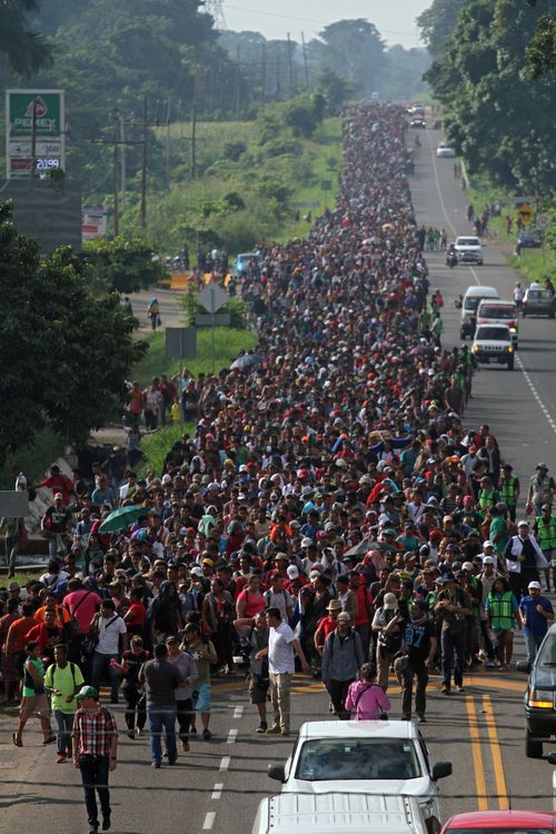 The migrant caravan, which started out more than a week ago with less than 200 participants, has drawn additional people along the way, swelling to around 5000.
