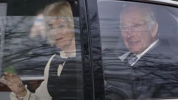 King Charles III and Queen Camilla leave Clarence House in London, Tuesday Feb. 6, 2024 