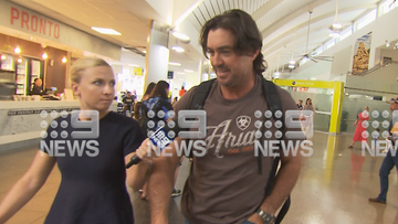 Outback Wrangler star Matt Wright at Darwin Airport today.