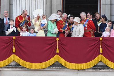 The royal family gathers on the main balcony of Buckingham Palace for the fly over at Trooping the Colour 2019.