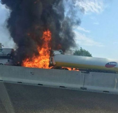 The explosion was caused by an accident involving a truck that was transporting flammable substances, which exploded upon impact. Picture: Twitter