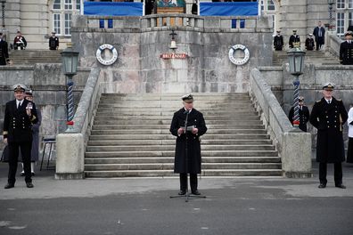 Prince Charles gives a speech during the Lord High Admiral's passing out parade at Britannia Royal Naval College in Dartmouth on December 16, 2021