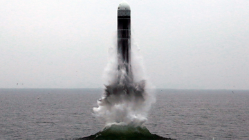 North Korea fired a ballistic missile from the sea on Wednesday, South Korea's military said, a suggestion that it may have tested an underwater-launched missile for the first time in three years ahead of a resumption of nuclear talks with the United States this weekend. (Korean Central News Agency/Korea News Service via AP)