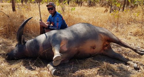 Hunter Danny Vanbrugh's son after he shot the buffalo in the NT. 