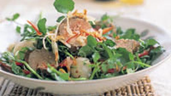 Pork and lychee salad