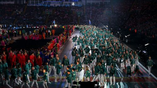 Australian athletes walk into the Commonwealth Games Opening Ceremony. (Getty)