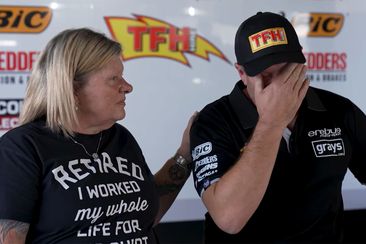 Erebus Motorsport owner Betty Klimenko (left) consoles team CEO Barry Ryan.