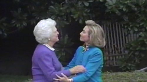 Cameras recorded the scene as first lady Barbara Bush greeted incoming first lady Hillary Clinton outside the White House in 1992.