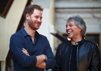 Prince Harry and Jon Bon Jovi recording a special single in aid of the Invictus Games Foundation in 2020. 