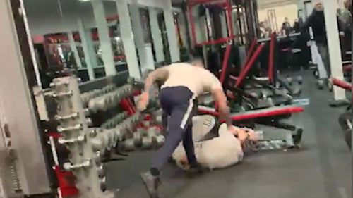 Weights were used as weapons in a gym brawl.
