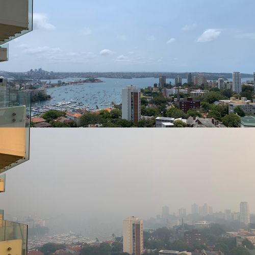 This is what the usually bright Edgecliff looks like, before and after the heavy smoke.