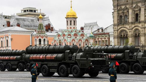 Russian missiles on display at a Victory Day parade.