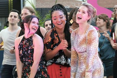 Katie Stevens, Aisha Dee and Meghann Fahy in a scene from The Bold Type.