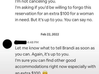 The messages the friends claim the Airbnb host sent them.