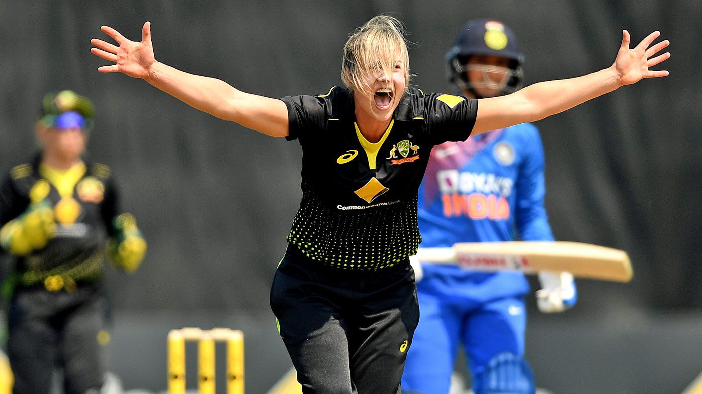 Ellyse Perry of Australia appeals for an lbw during game five of the Women&#x27;s One Day International series