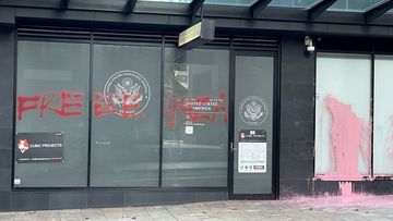 The US Consulate building in North Sydney was defaced with &#x27;Free Gaza&#x27; graffiti and other paint.