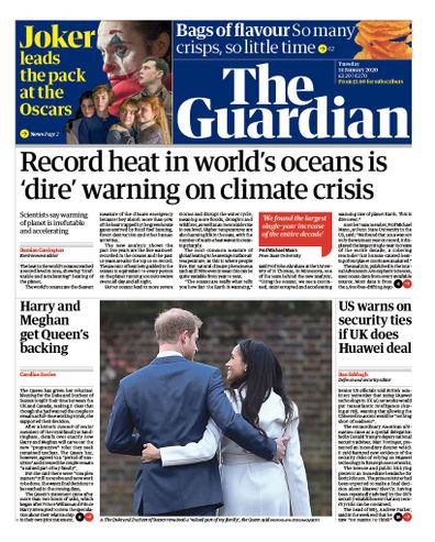 The Guardian UK front pages Prince Harry Meghan Markle royal exit