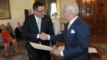 Daniel Andrews is sworn in by Victorian governor Alex Chernov. (AAP)