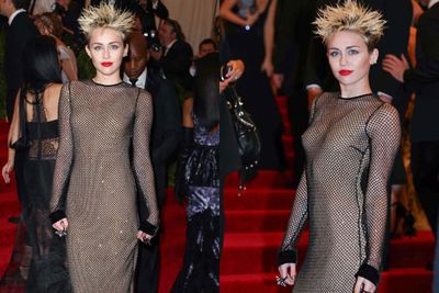 May 6: We get that the Met Gala Ball theme was punk, but what's with the hair Miley?! <br/><br/>Swapping her crop top and Doc Martins for Marc Jacobs, we should've really appreciated how relatively tame this rocked-out look really was. <br/><br/>After all, she's actually wearing pants!<br/><br/>
