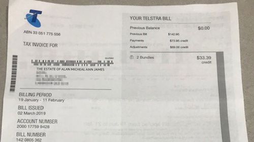 A copy of the Telstra statement sent to Ann with her late husband's details on it.