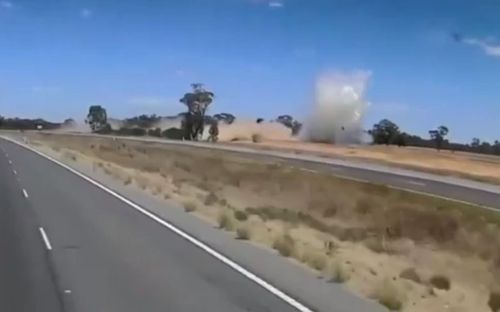 Dashcam video showed the moment the truck crashed into an irrigation channel. (Dashcam Owners Australia)