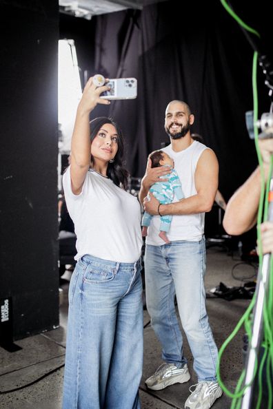 MAFS Martha, Michael and Lucius BTS photo on their Bonds shoot