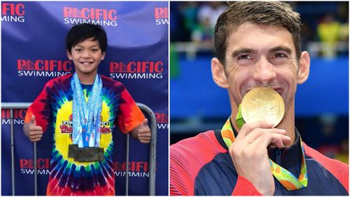 Clark Kent Apuada and Michael Phelps both have an impressive medal collection. Picture: Facebook, AAP