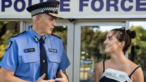 The police officer who suffered serious injuries after falling from an ancient wall in Europe has thanked supporters for getting her home to Australia. Ella Cutler, 25, showed off her recovery as she met colleagues at WA Police, who helped raise the half a million dollars to get her back from Croatia.