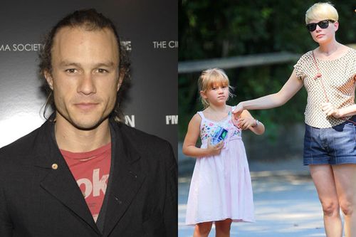 Heath Ledger (left) and Matilda Ledger with her mother Michelle Williams (right).